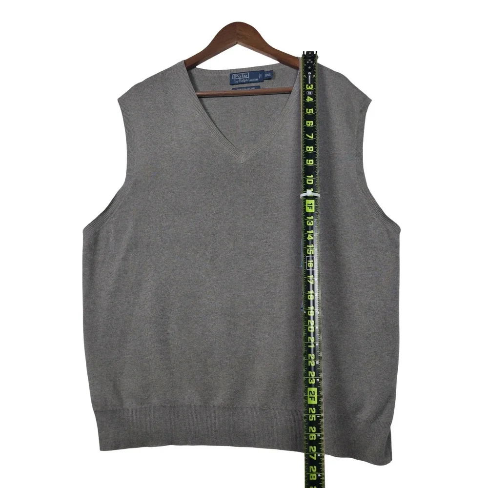 Polo Ralph Lauren XXL Pima Cotton Sweater Vest Gray V-Neck Blue Pony Preppy Golf